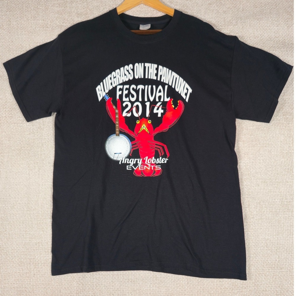Bluegrass on the Pawtuxet Festival 2014 Black T Shirt Angry Lobster Events Sz L